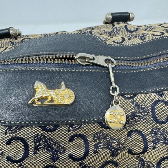 Celine Vintage Macadam Boston Bag – Triomphe Horse Carriage Logo, Navy Canvas - Picture 7 of 12